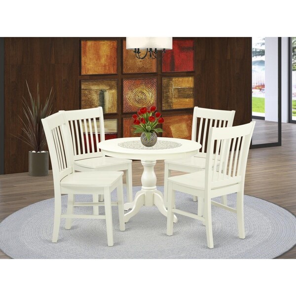 East West Furniture 5 Piece Hartland Dining Room Table Set - Linen White HBNF5-LWH-W - main